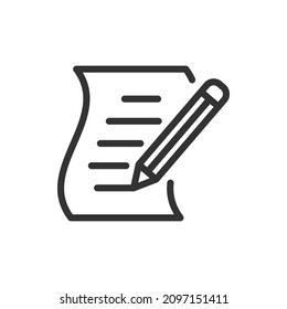 Writing on a book. Study, literature, agreement, signed contract icon line style isolated on white background. Vector illustration