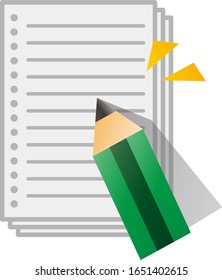 Writing on notebook papers with a pencil.Isolated vector illustration image.