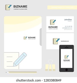 Writing on notes Business Logo, File Cover Visiting Card and Mobile App Design. Vector Illustration