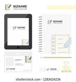 Writing on notes Business Logo, Tab App, Diary PVC Employee Card and USB Brand Stationary Package Design Vector Template