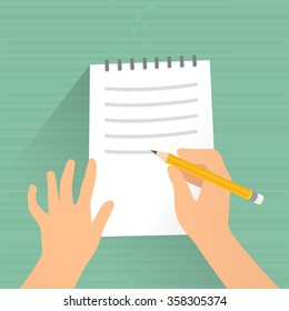 Writing On Paper. Hand Signing Writing On Paper, Vector Illustration.