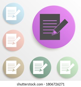 writing on paper with a pencil badge color set. Simple glyph, flat vector of web icons for ui and ux, website or mobile application