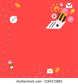 Escribir En Papel Con Lápiz De Ideas Actuales. Tomando Notas De Actualizaciones Recientes. Crear Carta Con Información Importante. Composición De Nota Sobre Nuevos Anuncios.