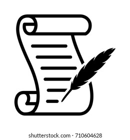 Writing on a scroll with a feather quill pen or history line art vector icon for games and websites
