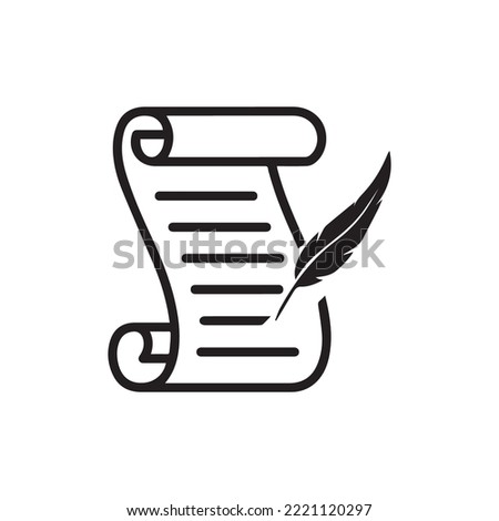 Writing on scroll with quill pen or historical line art vector icons for games and websites