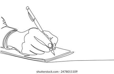 Writing one line continuous. Pen in hand line art. Hand drawn vector art.