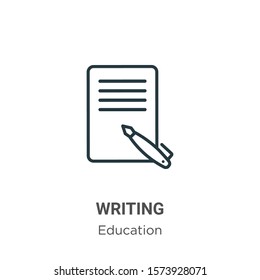 Icono de vector de esquema de escritura. Icono de escritura en negro en línea delgada, ilustración de elemento simple vector plano del concepto de educación editable aislado en fondo blanco