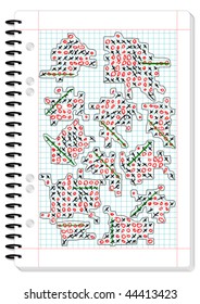 Writing pad full of tic tac toe game - vector illustration