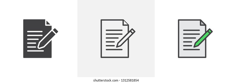 Writing Pad Icon. Line, Glyph And Filled Outline Colorful Version, Paper Clipboard And Pencil Outline And Filled Vector Sign. Edit Document Symbol, Logo Illustration. Different Style Icons Set