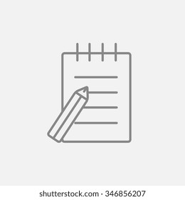 Writing Pad And Pen Line Icon For Web, Mobile And Infographics. Vector Dark Grey Icon Isolated On Light Grey Background.