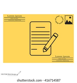 Writing pad and pen line icon