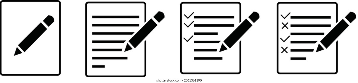 Das Schreiben von Pad einfachen Symbolen gesetzt. Dokumentsymbol. Papierkarton-Zwischenablage