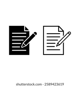 Writing pad vector icon. isolated transparent, Paper with pencil, note and form business contract. Black outline and filled version