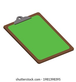 Writing pad wood with green 3D illustration. Wooden pad Chroma key concept on transparent background cinema, movie, games, mockup and meetings. slide screen sign.
