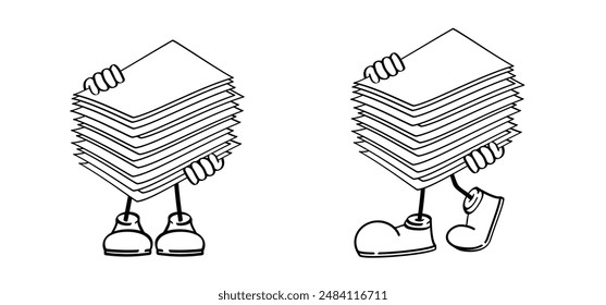 Writing paper. Cartoon, comic mascot empty A4 or A3 copy paper, stacked paper. Flat paper stack. Document, paperwork. Stationery stacked papers icon. Pile papers, filePrintouts, hardcopy documents. 