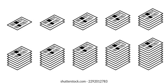 Writing paper. Cartoon empty A4 or A3 copy paper, stacked paper. Flat paper stack. Document, paperwork. Stationery stacked papers icon. Pile papers, file, web icon. Printouts, hardcopy documents. 