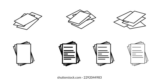 Writing paper. Cartoon empty A4 or A3 copy paper, stacked paper. Flat paper stack. Document, paperwork. Stationery stacked papers icon. Pile papers, file, web icon. Printouts, hardcopy documents. 