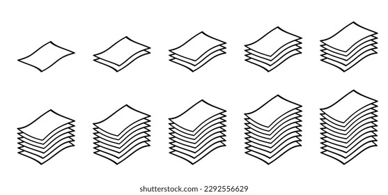 Writing paper. Cartoon empty A4 or A3 copy paper, stacked paper. Flat paper stack. Document, paperwork. Stationery stacked papers icon. Pile papers, file, web icon. Printouts, hardcopy documents. 