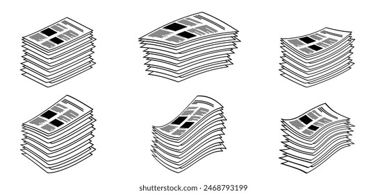 Writing paper. Cartoon empty A4 or A3 copy paper, stacked paper. Flat paper stack. Document, paperwork. Stationery stacked papers icon. Pile papers, file, web icon. Printouts, hardcopy documents. 