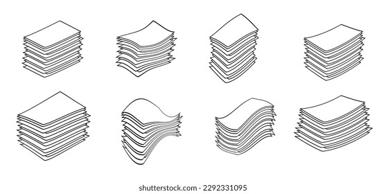 Writing paper. Cartoon empty, copy paper, stacked paper. Flat paper stack. Document, paperwork. Stationery stacked papers icon. Pile papers, file, web icon. Printouts, hardcopy documents. Letter tray