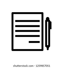 writing paper and pen line black icon on white background