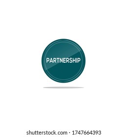 Writing partnership in a turquoise circle. There is a circular glass in front of the partnership article.