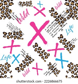 writing pattern. lettering pattern. collage pattern, leopard skin.colorful, grunge, brush, slogan, text pattern. and background