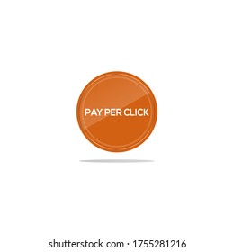 Writing pay per click in a orange circle. There is a circular glass in front of the pay per click article.
