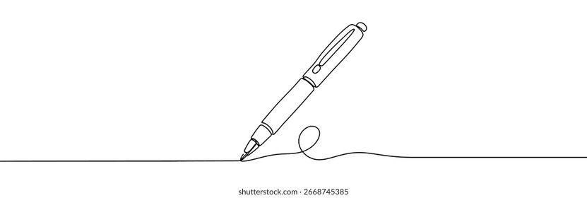 Writing pen continuous one line drawing. Write symbol concept.