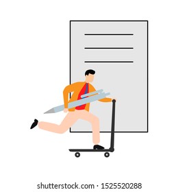 Writing pen and document icon.  Mobile concept and web design. Flat cartoon character isolated on white background