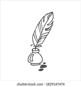 writing pen feather logo, doodle icon of writers pen