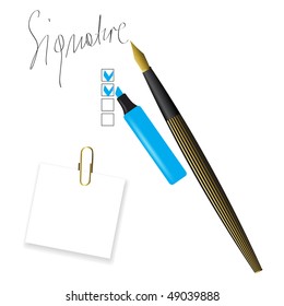 writing pen head and signature