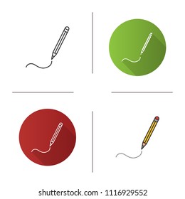 Writing pencil icon. Drawing. Flat design, linear and color styles. Isolated vector illustrations