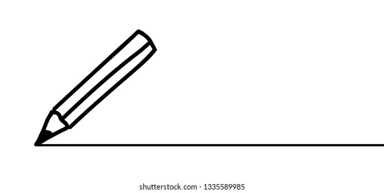 Writing with a pencil, line pattern. Happy word pencil day. Teachers day. Write draw brushes. Pen sign  or symbol. Draw brushes. Drawing cartoon hand copy space symbol or icon. Crayons, crayon banner.