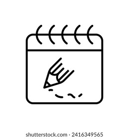 Writing Pencil on Calendar Vector Linear Symbol. Perfect for design, infographics, web sites, apps. 