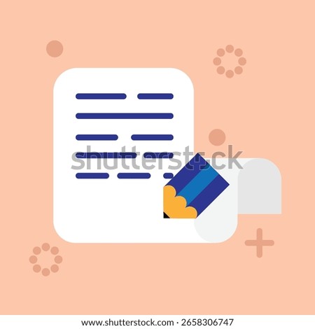 Writing with Pencil on a Sheet of Paper Flat Style. Paper work and important documentation vector art