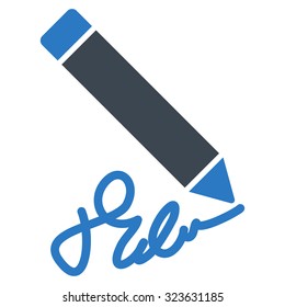 Writing Pencil vector icon. Style is bicolor flat symbol, smooth blue colors, rounded angles, white background.