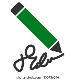 Writing Pencil vector icon. Style is bicolor flat symbol, green and gray colors, rounded angles, white background.