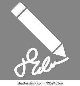 Writing Pencil vector icon. Style is flat symbol, white color, rounded angles, gray background.