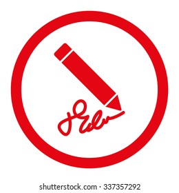 Writing Pencil vector icon. Style is flat rounded symbol, red color, rounded angles, white background.