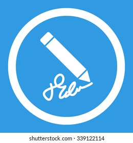 Writing Pencil vector icon. Style is flat rounded symbol, white color, rounded angles, blue background.