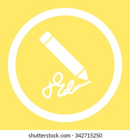 Writing Pencil vector icon. Style is flat rounded symbol, white color, rounded angles, yellow background.