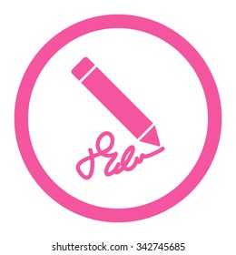 Writing Pencil vector icon. Style is flat rounded symbol, pink color, rounded angles, white background.