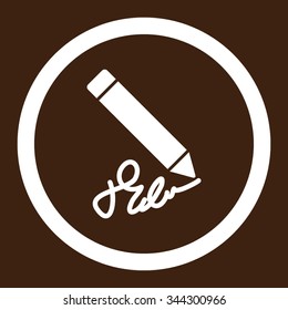 Writing Pencil vector icon. Style is flat rounded symbol, white color, rounded angles, brown background.