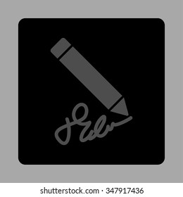Writing Pencil vector icon. Style is flat rounded square button, gray and black colors, silver background.