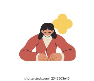 Writing people, modern flat vector concept illustration- sitting woman thoughtfully writing on paper, bubble near head Metaphor for reflection, personal insight, contemplation, creative expression