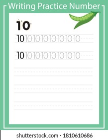 Escribir la práctica 10 para imprimir una hoja para el preescolar. diez guisantes
