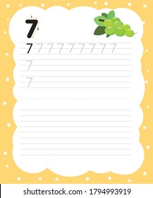 Escribir la práctica 7 para imprimir una hoja para el preescolar. Siete uvas.