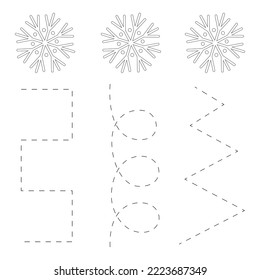 Writing practice for children. draw lines. Worksheet. How snowflakes fly. Task, puzzle for a child. Testing, IQ. Children's education. Game form of education. Worksheet for printing. Preparation 