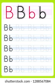 Writing practice letter Bb printable worksheet for preschool / kindergarten kids to improve basic writing skills - Vector. AI